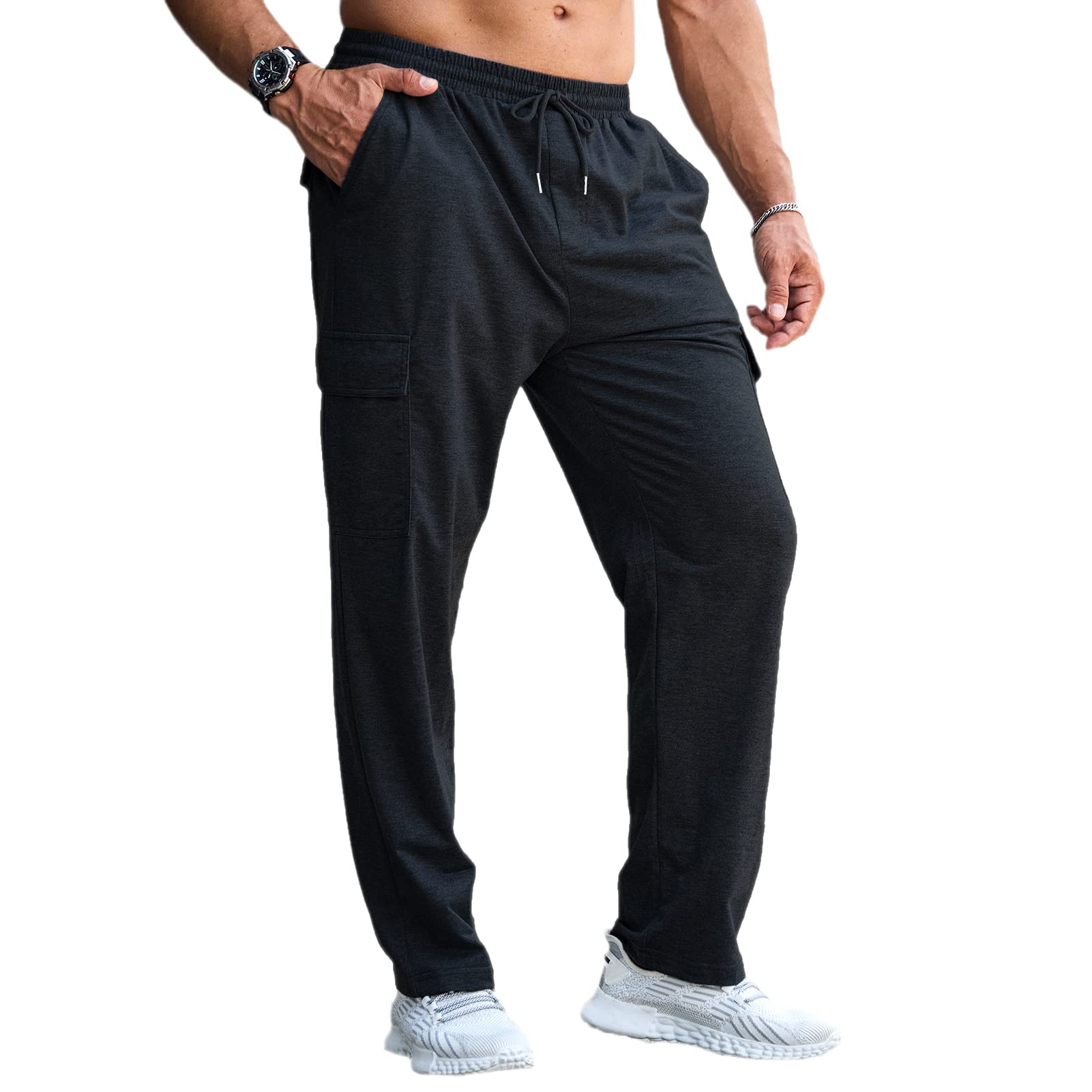 CTU Pantaloni della tuta larghi da uomo, leggeri, da allenamento, pantaloni sportivi con fondo aperto, con tasche