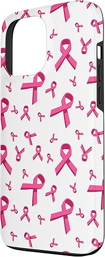 Miniatura 2 de iPhone 13 Pro Max - Funda de soporte para mujer con patrón de cinta rosa para concientización sobre el cáncer de mama