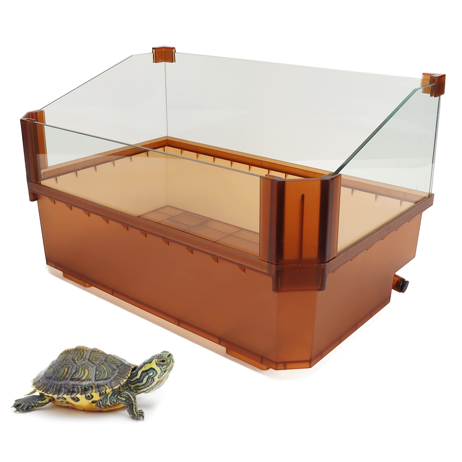 Acuario de Tanque de Tortuga de Vidrio, hábitat de Tortuga Visible Transparente y Engrosado, diseño antiescape con fácil Limpieza, Tanque de Tortuga acuática para Peces, Tortugas,