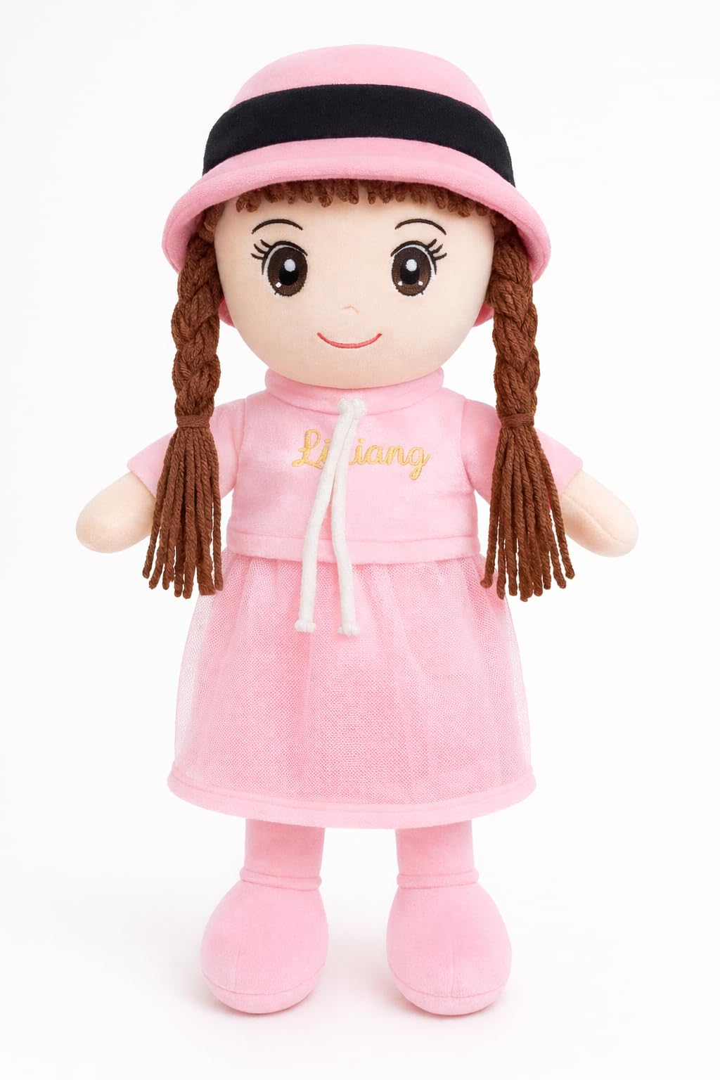 Coolet Jiuliang Girl Soft Doll 48 cm | Cute Dress Plush Toy with Cap | Soft & Huggable Stuffed Doll for Kids & Girls | Birthday Gift Toy (Light Pink)