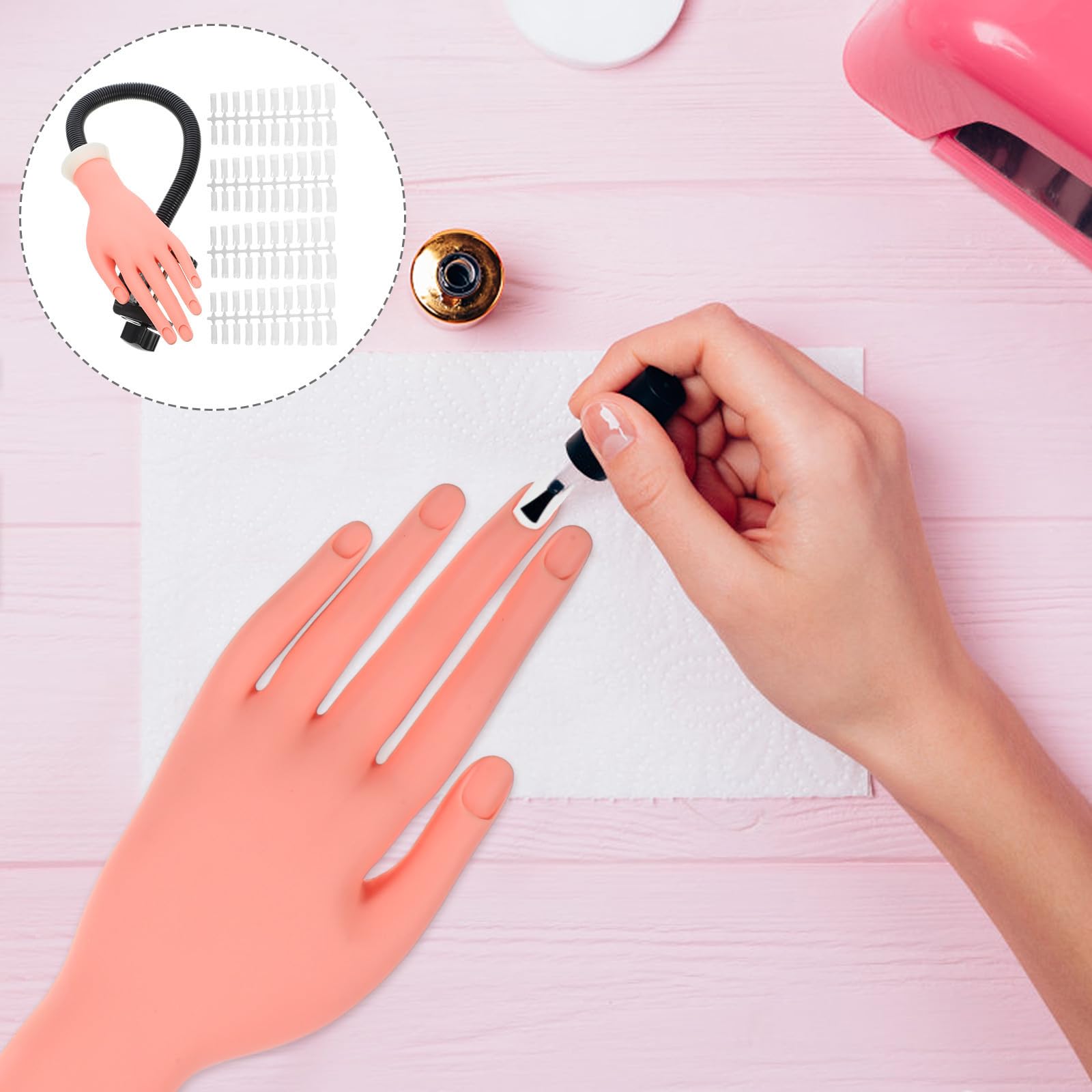 Balacoo Übungsnägel 100 Stück mit Flexibler Silikonhand und Praktischem Ständer für Nail Art Practicing und Maniküre Anfänger