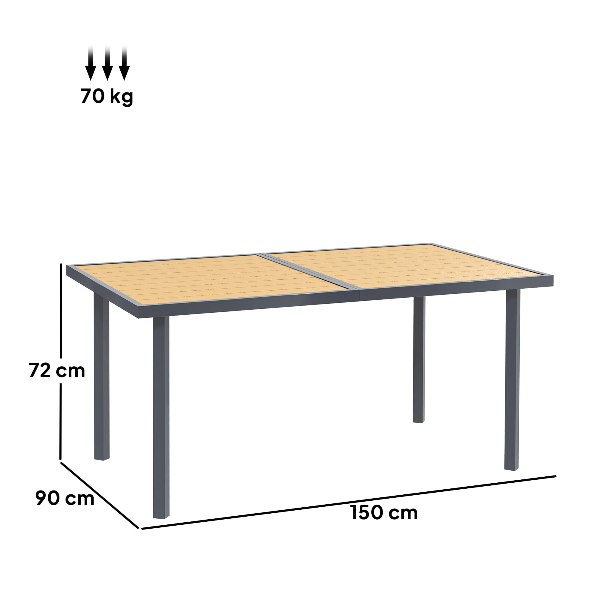 Outsunny Table à Manger de Jardin 6 Personnes, Acier Anti-Rouille, 150 x 90 x 72 cm