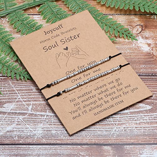 Joycuff Soul Sister Morse Code Bracelets Matching Couple Friendship Relationship Distance Gifts 2 Pcs Pinky Pomise Adjustable Handmade Jewelry For Birthday Christmas #TOP2