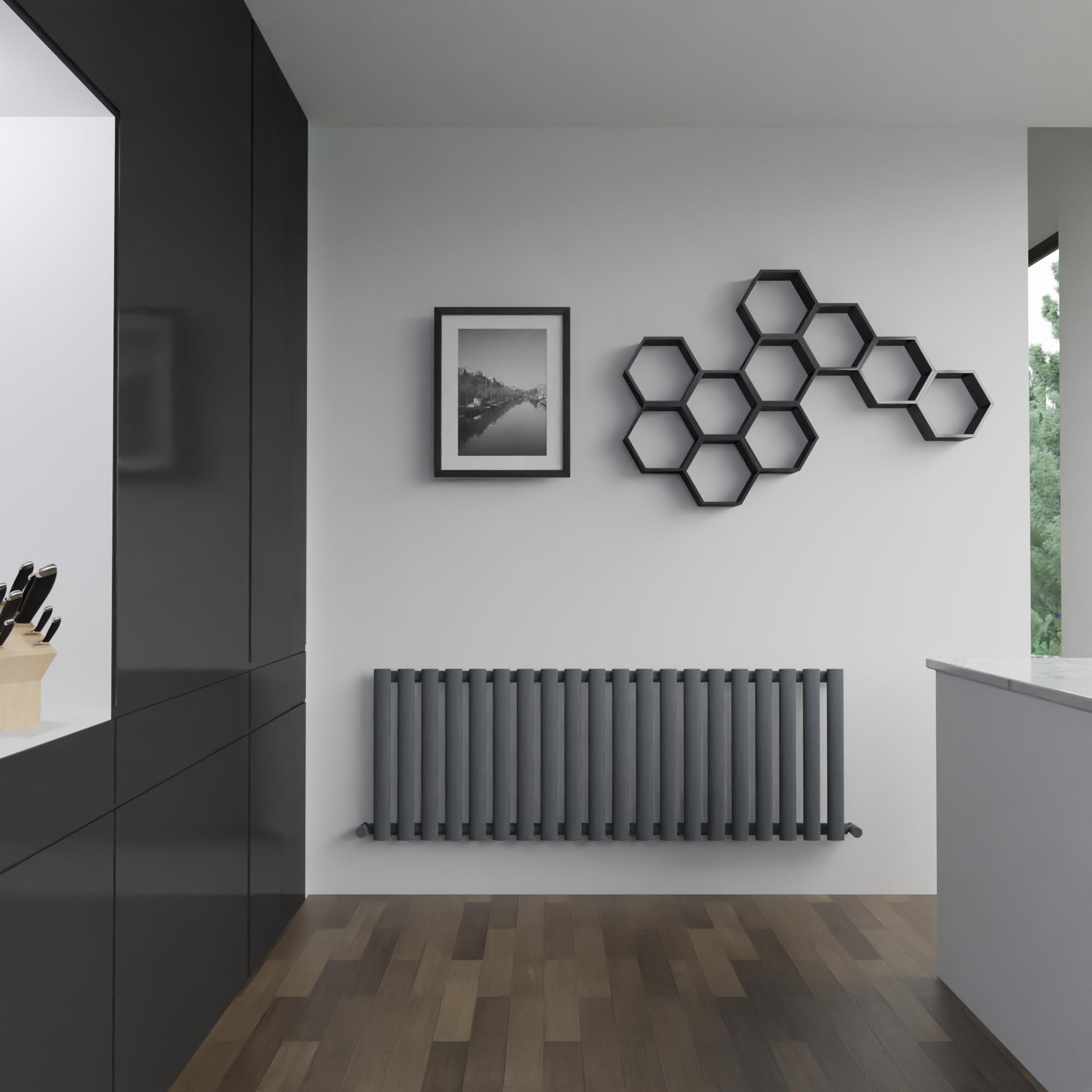 Brecon Anthracite Oval Tube Designer Radiator Horizontal Central Heating - 1380mm (w) x 500mm (h) - BTUs 3090