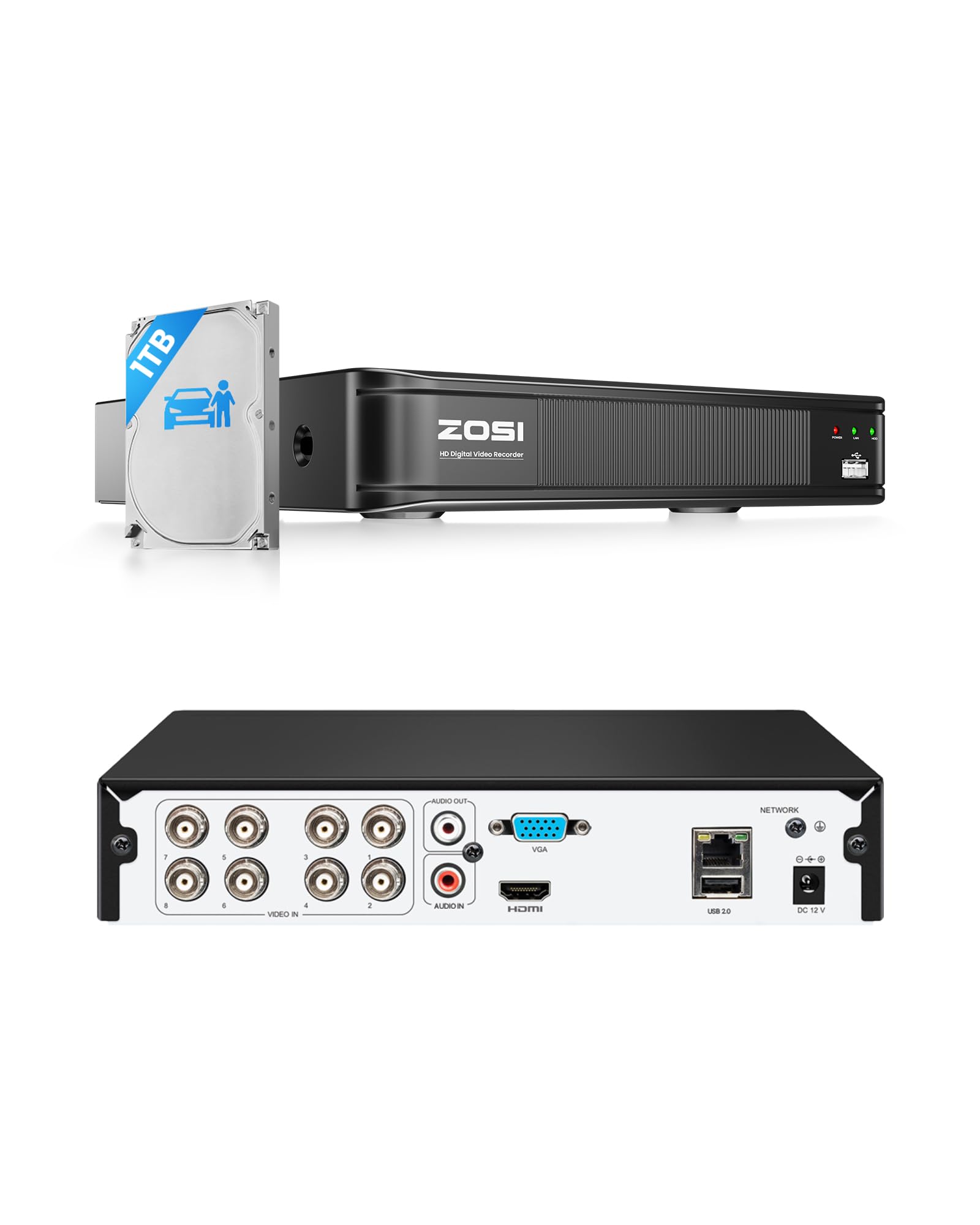 ZOSI 8 Channel H.265+ 1080N DVR for Security Camera, 720p CCTV DVR Recorder Hybrid Capability 4-in-1(Analog/AHD/TVI/CVI) Surveillance System, Motion Detection, Alert Push, Remote Access