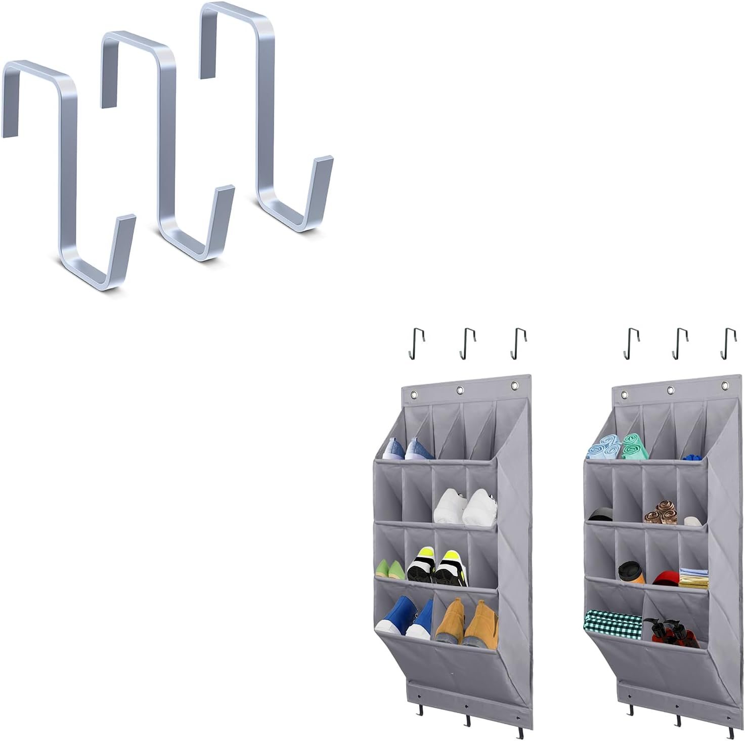 FENTEC Over the Door Shoe Organizer, 2 Pack Hanging Shoe Organizer, 3 Pack Sturdy Metal Over The Door Hangers Hooks