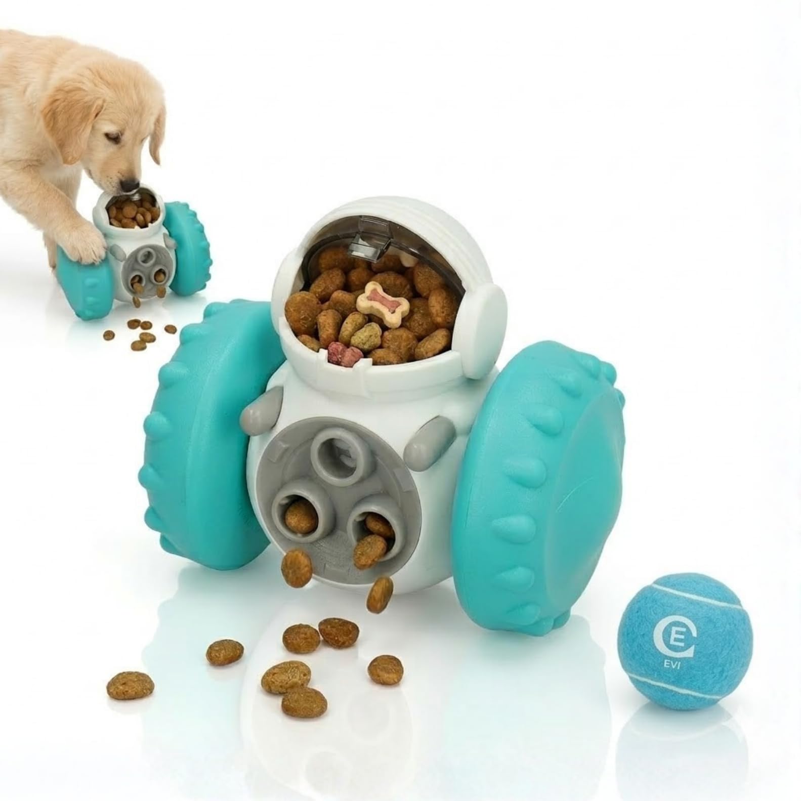 CE EVI Juguetes Interactivos para Perros | Dispensador Comida + Pelota Goma Natural 2 en 1 | Estimulación Mental y Comedero Lento | Perros Pequeños y Medianos 1-15 kg