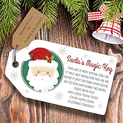 Santas Magic Key Labels Tags for Funny Christmas Kids Activity and Schools, DIY Xmas Stocking fillers Santa's Key 250gsm (25) Cover