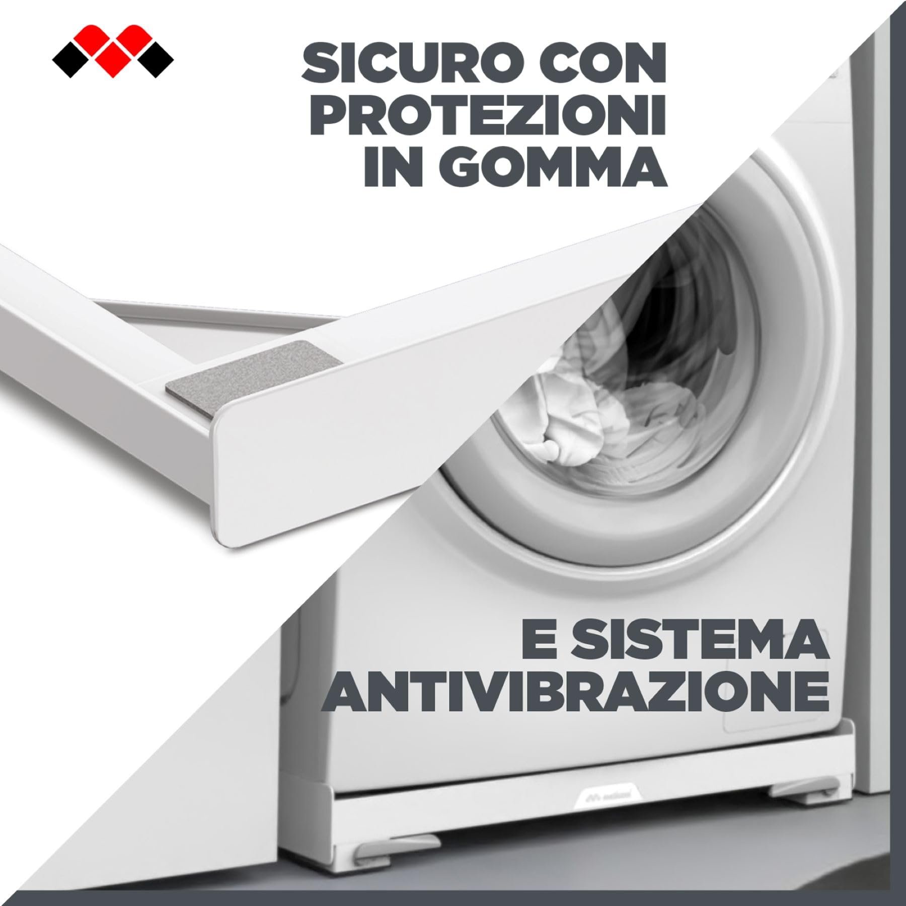 Meliconi Moving Tower | Kit 2 in 1 per realizzare colonna Lavatrice-Asciugatrice, contiene Kit di Sovrapposizione e una Base con Ruote, Premontato, 250 kg, Plastica riciclata, Made in Italy, Bianco