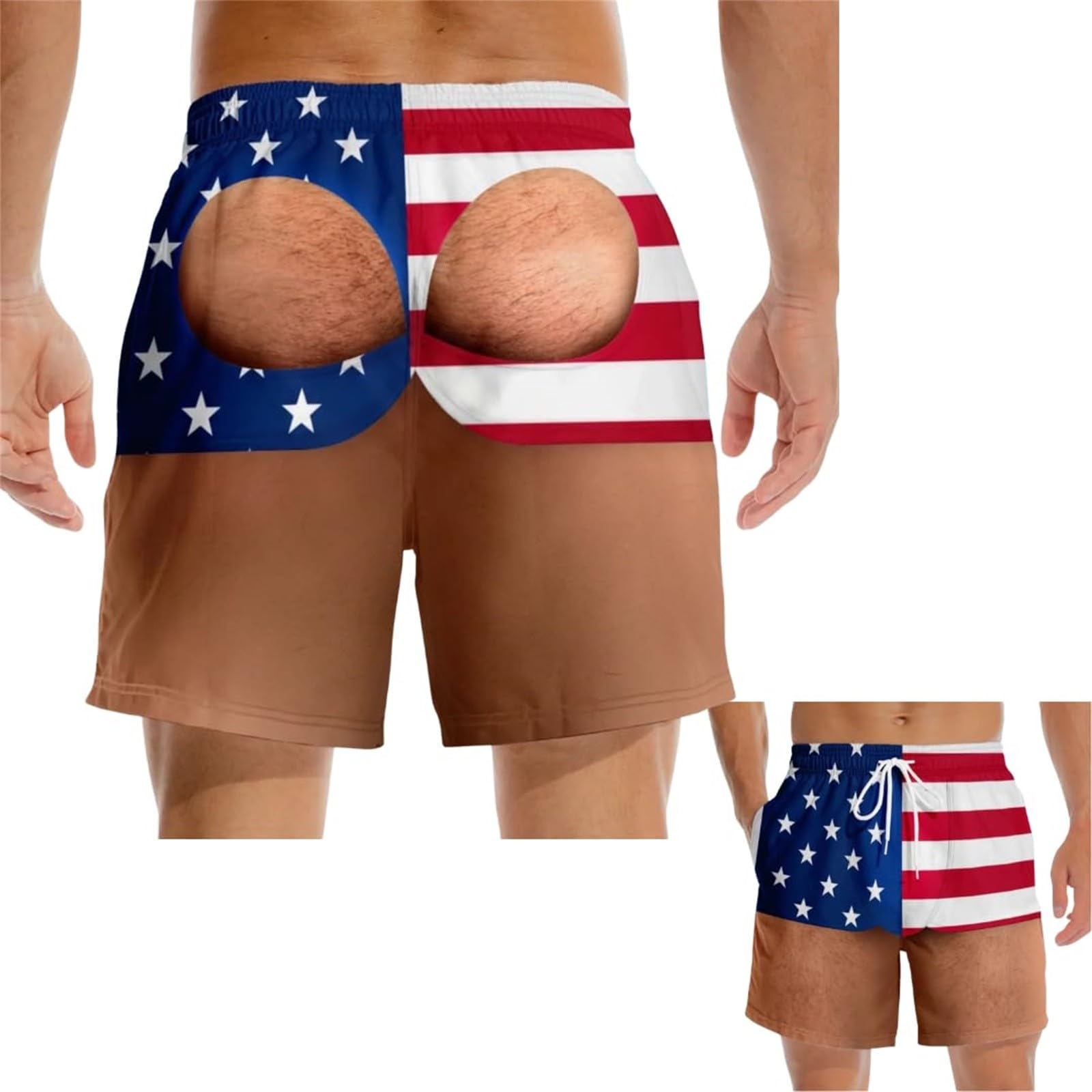 CHUNOTU Swimming Shorts Men 2026 Funny Flag Hairy Big Booty Swim Trunks