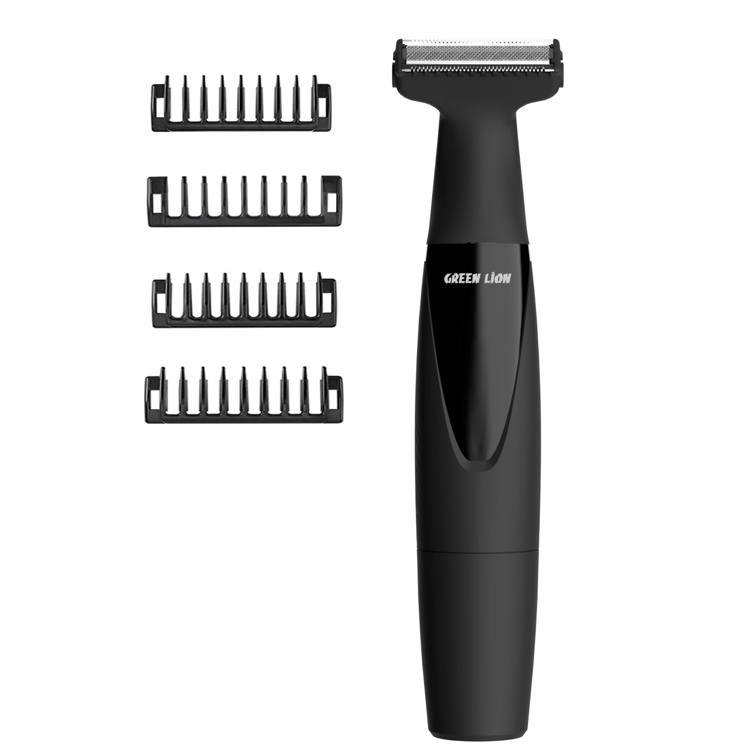 Green Lion Cordless Rechargeable One Blade Bear Trimmer, IPX5 Waterproof, Portable, 60 Min Working, Powerful Stainless Steel Blade Grooming, Body Groomer for Manscaping, 4Combs/Guard Included 500mAh Black