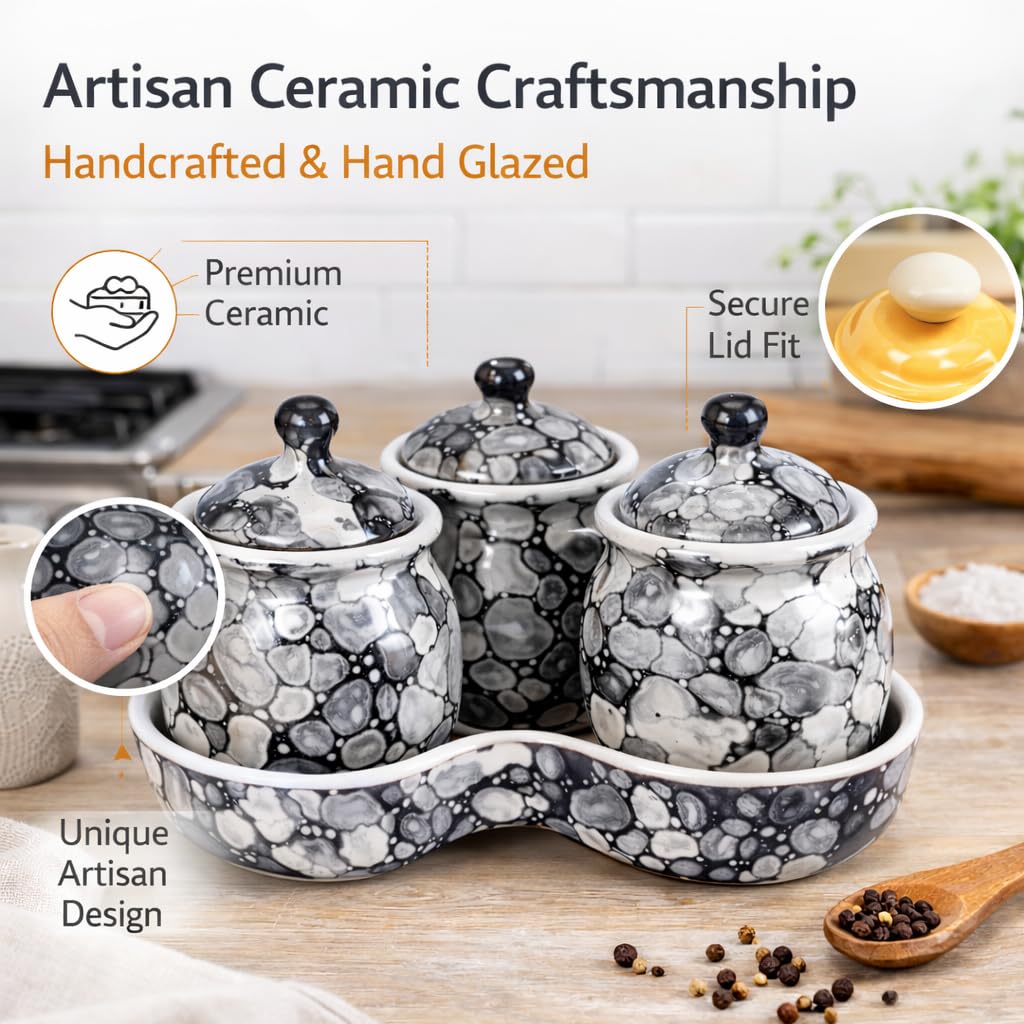 Buy Indian Motley Ceramic Jars with Lid and Holding Tray