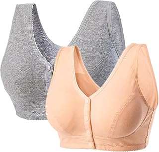Women's Cotton Full Freedom Pure Comfort Front Close Wirefree Bra for Daily Sleep Wear with Soft Padded 2Pack