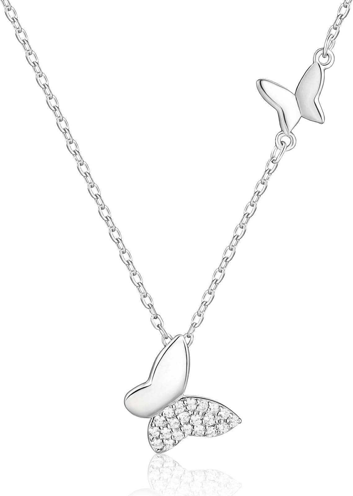 925 Sterling Silver Butterfly Elegant Necklace Chain Cubic Zirconia