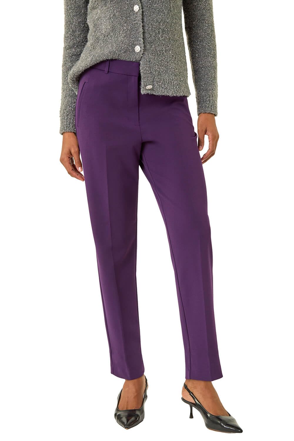 Roman Women's Plum Straight Leg Angela Stretch Trouser Size 16
