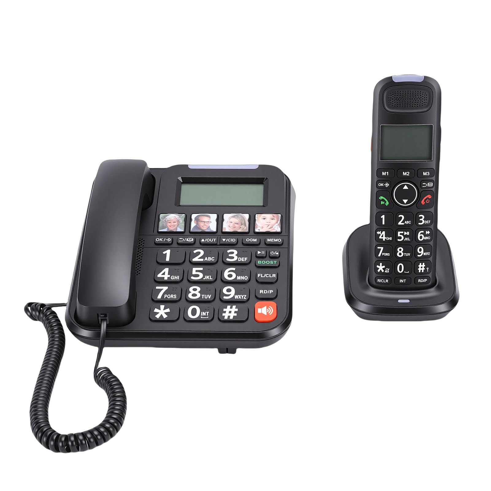 lyrlody Przewodowy Telefon Bezprzewodowy, Telefon Domowy ABS z 3,0-calowym Wyświetlaczem i Podświetlanymi Klawiszami, Pełnodupleksowy Zestaw Głośnomówiący z regulacją Głośności Identyfikacji