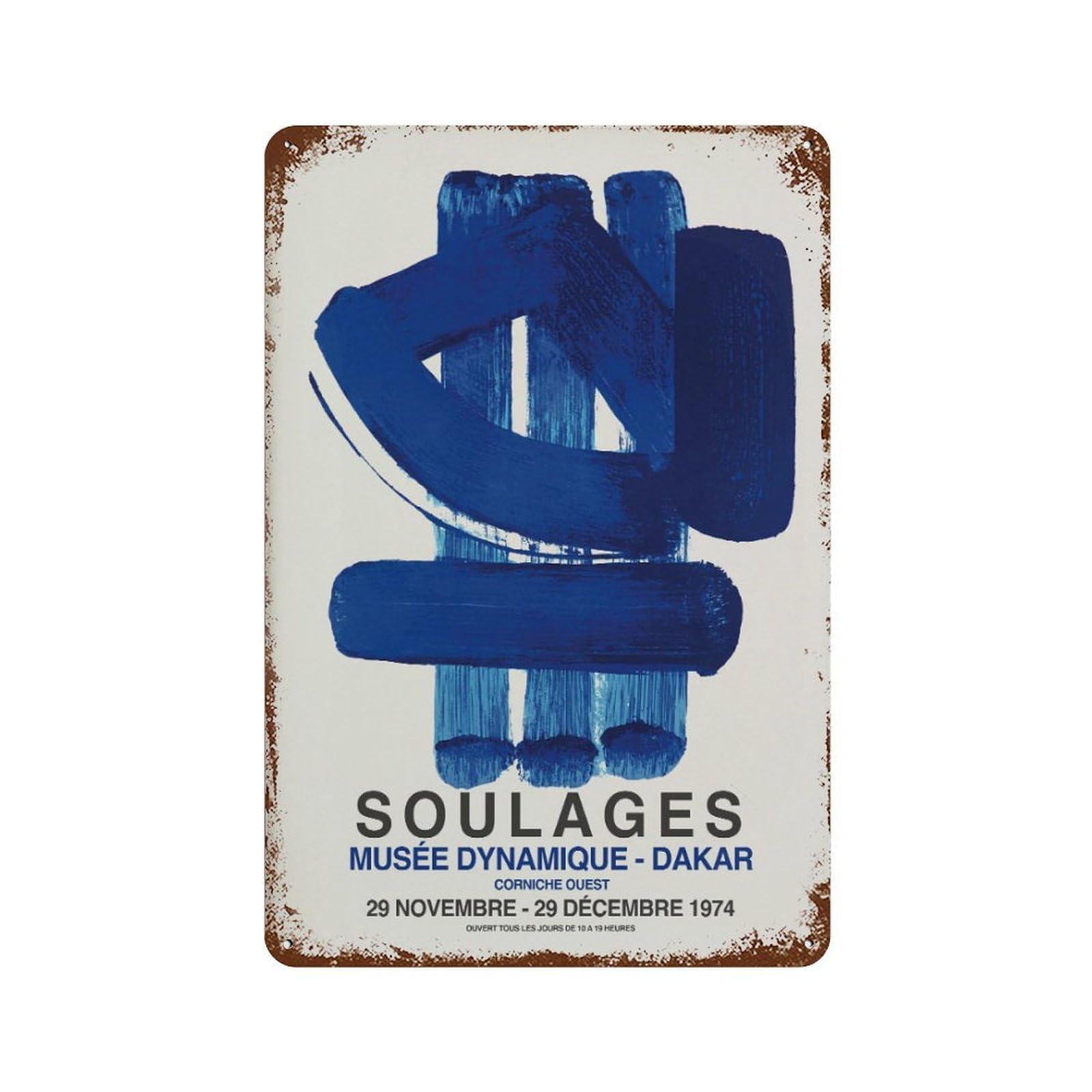 xiaoxiaoshen Pierre Soulages Blue Abstract Exhibition Wall Decor Art Metal Tin Poster Modern Home Decor Art Home Bar Shop Decorations Vintage Sign 30x20cm