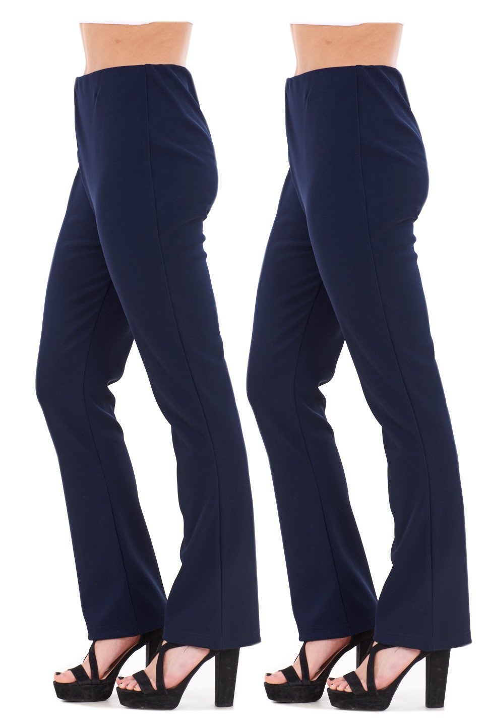 Missy Ladies Stretch Trousers Pack of 2 Bootleg Stretch Ribbed Trousers Black Size 8-26 (8, Navy Regular (30