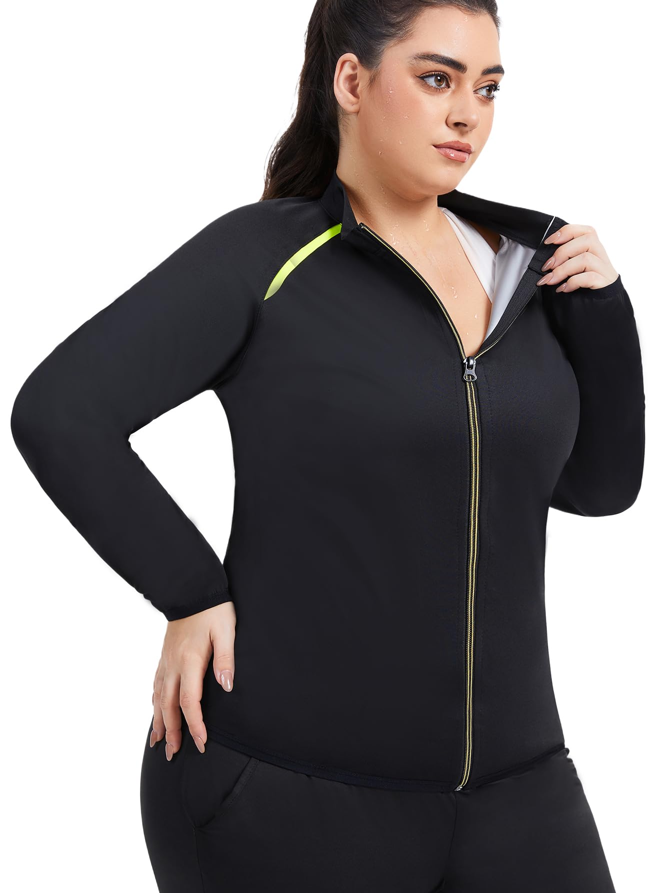 Drehhen Sauna Shirt for Women Plus Size Sweat Suit Long Sleeve Zipper Sauna Jacket Body Shaper Top Exercise Gym Runnin