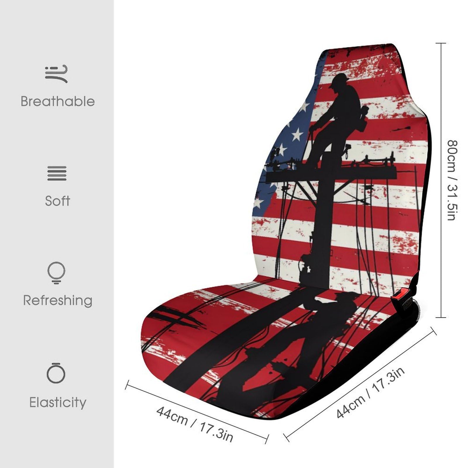 Lineman Am-erican Flag Electric Cable Lineman Car Seat Covers Universal Car Front Seats Protector Auto Interior Accessories 1PCS