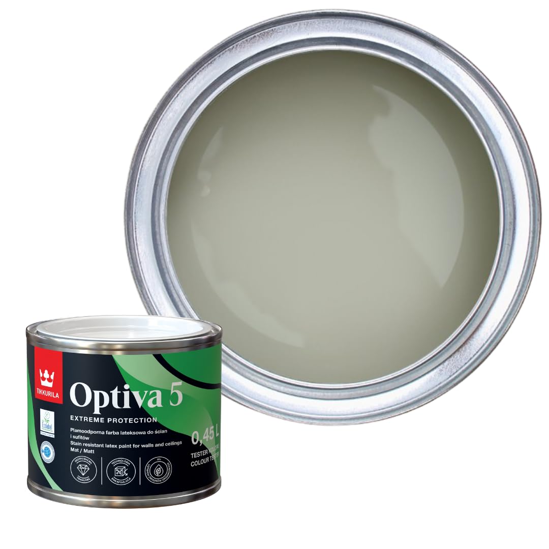 TIKKURILA Optiva 5 Matt Emulsion Paint โ Durable, Scrubbable & Easy-Clean for Walls and Ceilings | Zero VOC - 0.5L Flannel J446