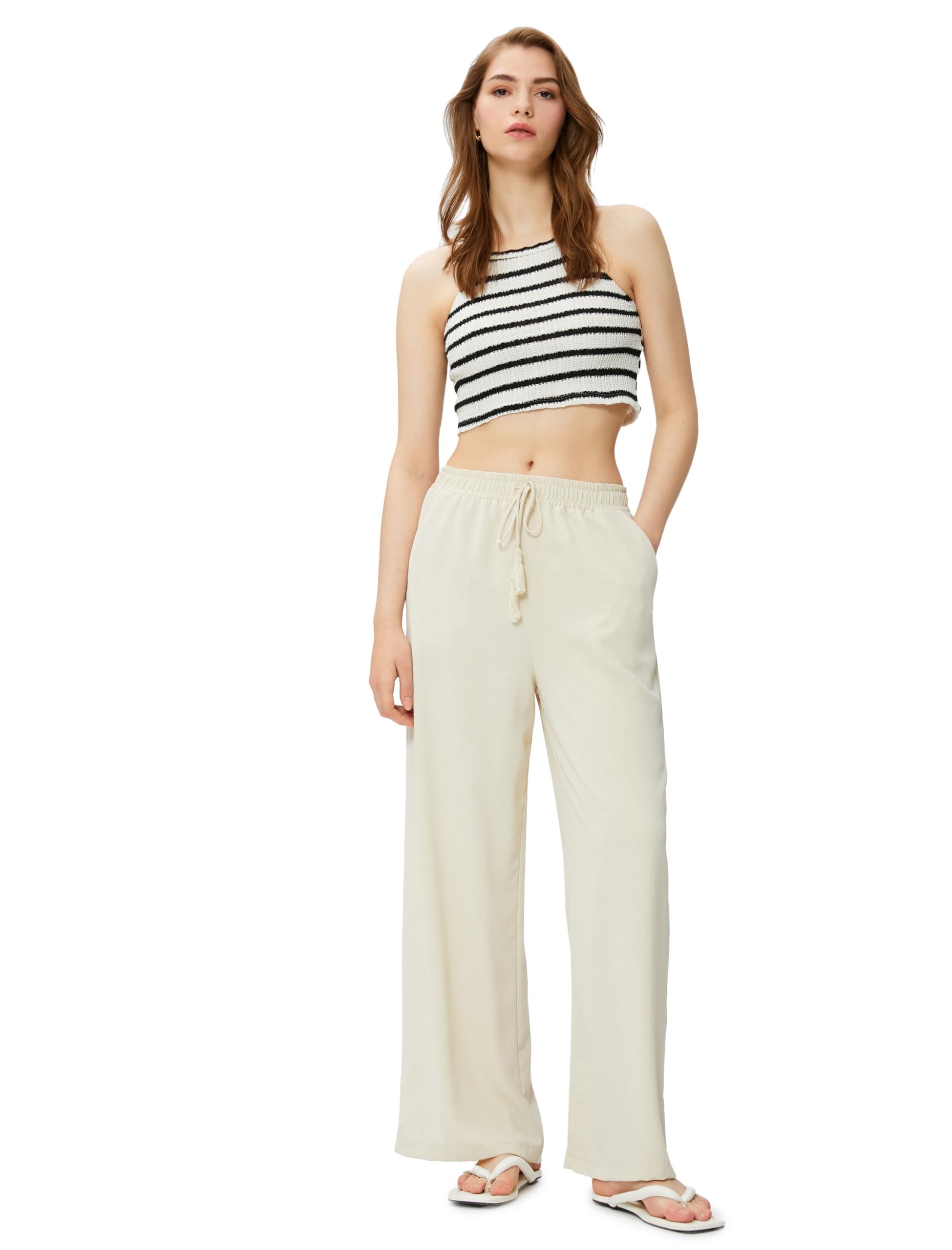 Koton Women Drawstring Palazzo Trousers