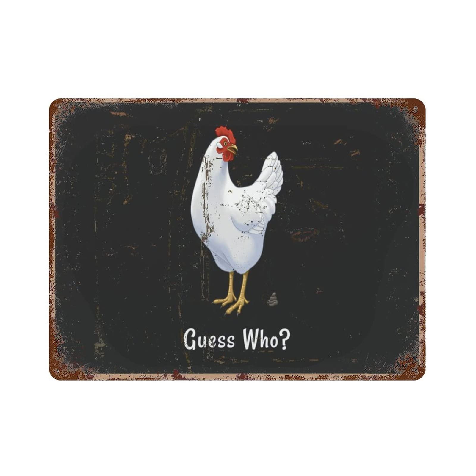 Targa Vintage In Metallo 'Chicken Rules' Con Gallina E Gallo - Cartello Decorativo 30,5x20,3 Cm Per Cucina E Bar