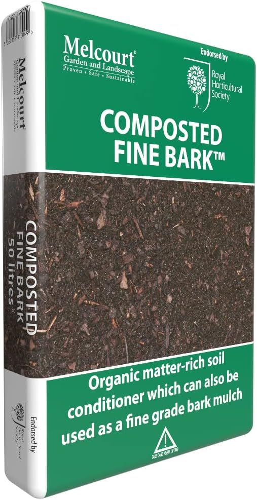 Composted Fine Bark 50L Soil Conditioner & Mulch for Beds Borders Pots & Planters Improves Soil Structure & Moisture Control