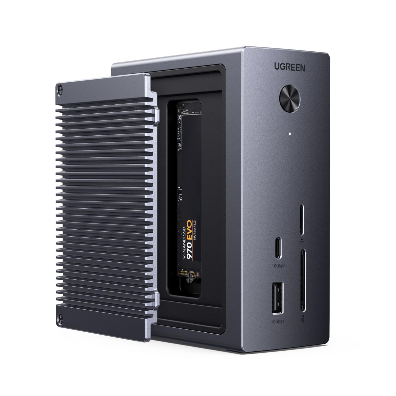 UGREEN Revodok Pro 10Gbps Docking Station USB C 10 in 1 Multiporta | Con Case SSD M.2 NVME, HDMI 4K 60Hz, 10Gbps Rapido, PD 100W Ricarica, Ethernet Gigabit, Lettore di Schede SD TF