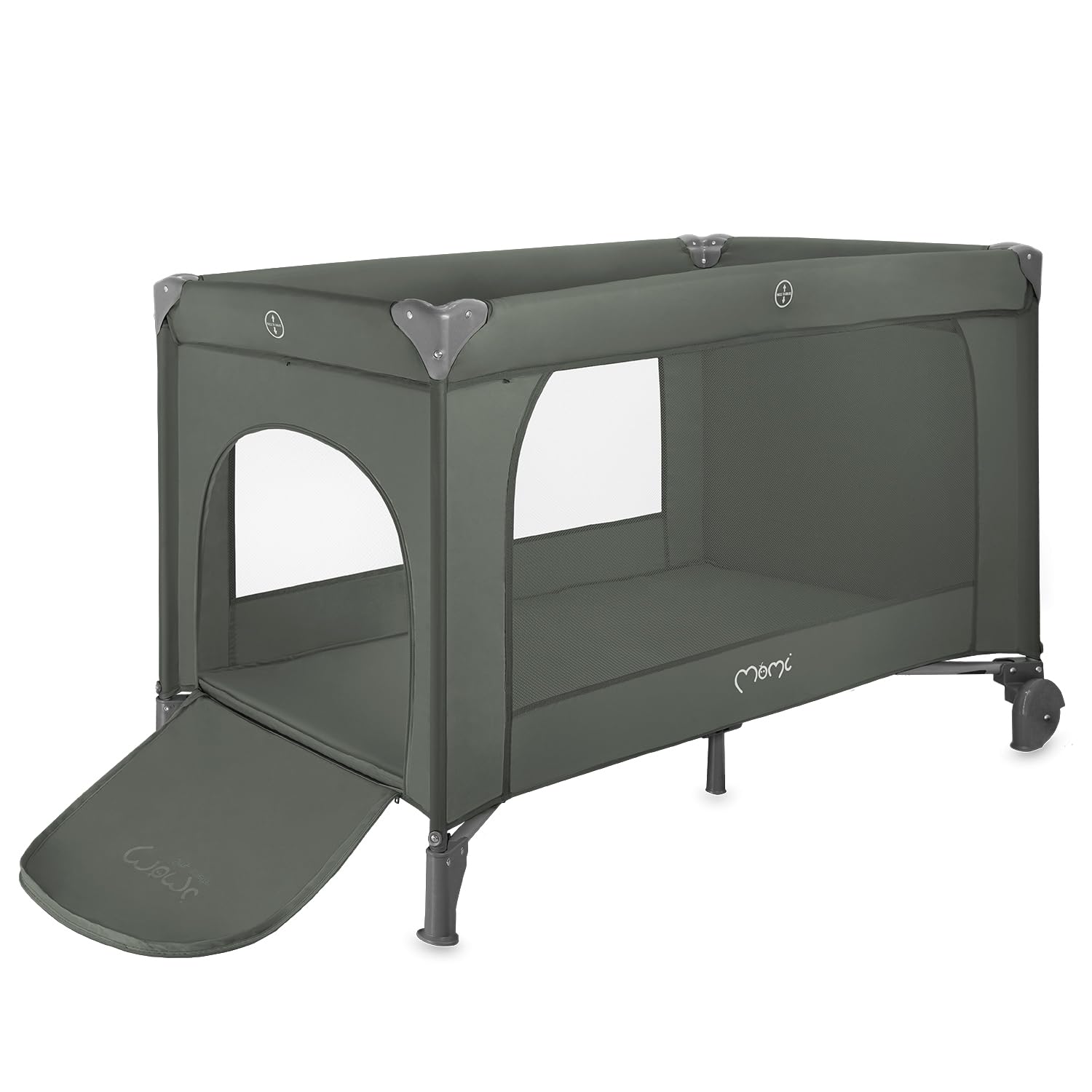 Momi Lettino da viaggio BELOVE PLUS 2 in 1, pieghevole, 2 posizioni per neonati fino a 9 kg e bambini fino a 15 kg, con materasso, arco con giocattoli, fasciatoio e borsa per il trasporto
