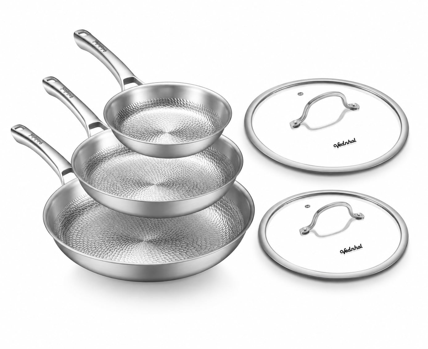 Photo 1 of VEDNHOL Titanium Pans set with 2Lids,8+10+12Inch Pure Titanium Hammered Upgarde Pro Non-Toxic Skillet for Cooking, PFAS/PFOA/PTFE Free Cookware, Dishwasher&Oven Safe, Kitchen Induction Compatible