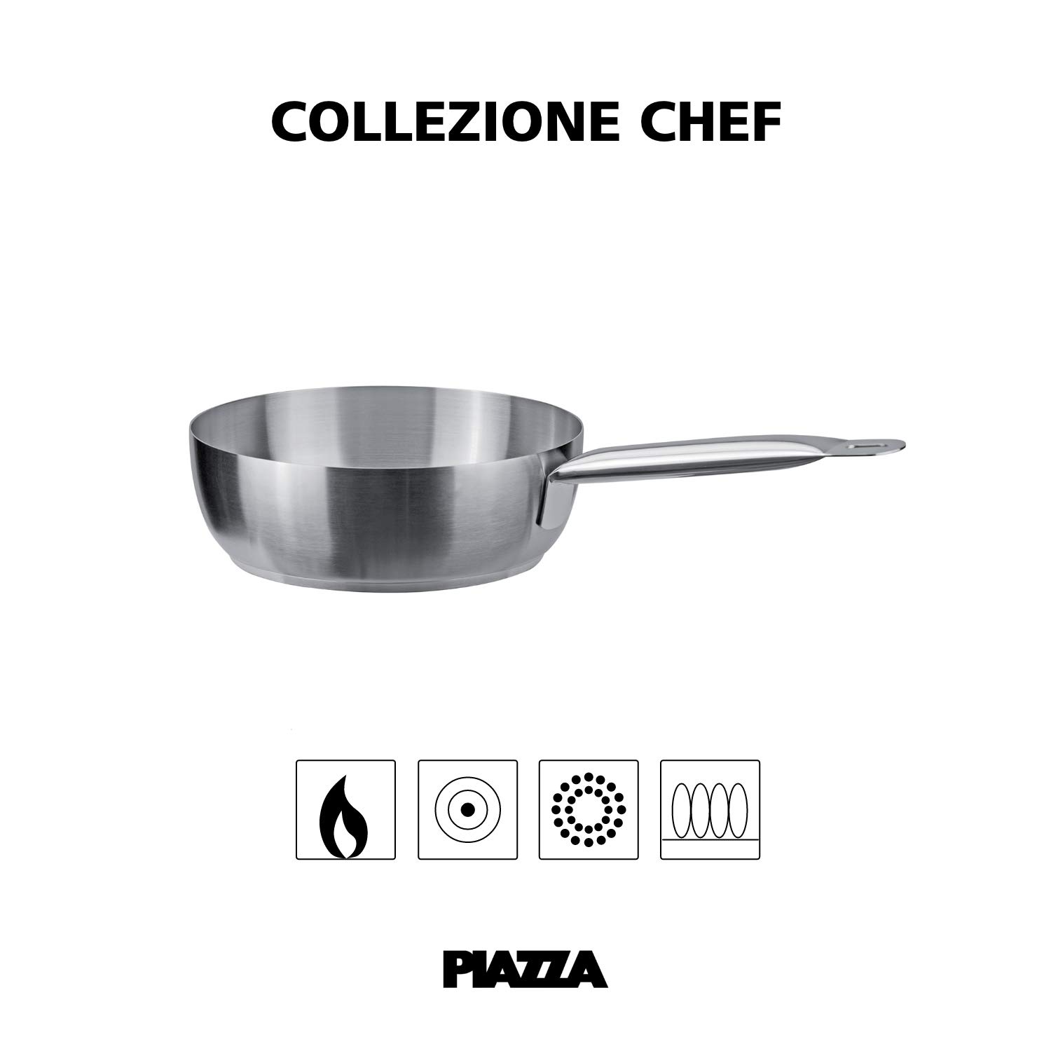 PIAZZA Casserole bombée en acier inoxydable - Collection Chef - Diamètre 22 cm