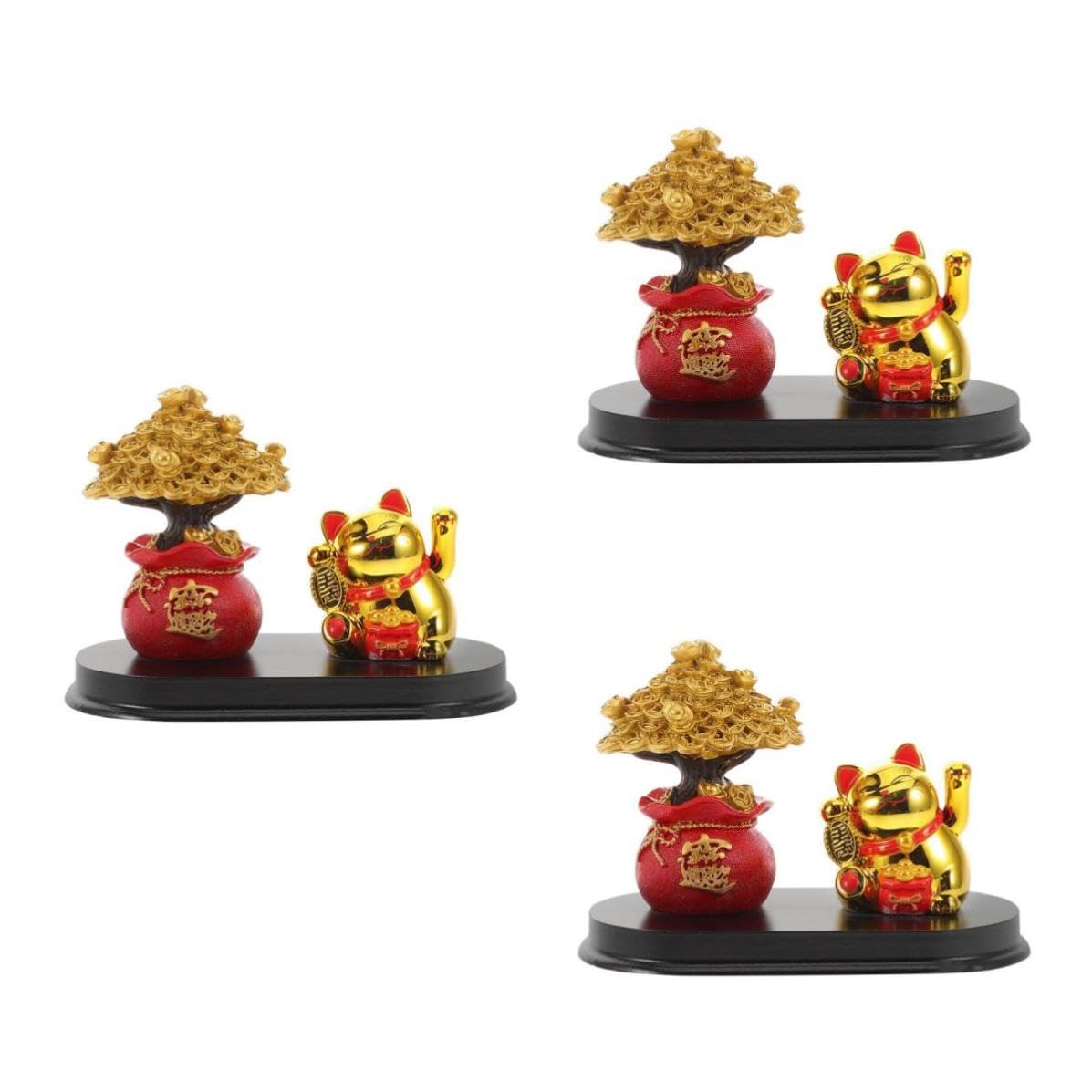 Cabilock 3 Piezas Adorno de Gato Dorado para Escritorio y Hogar, Figura