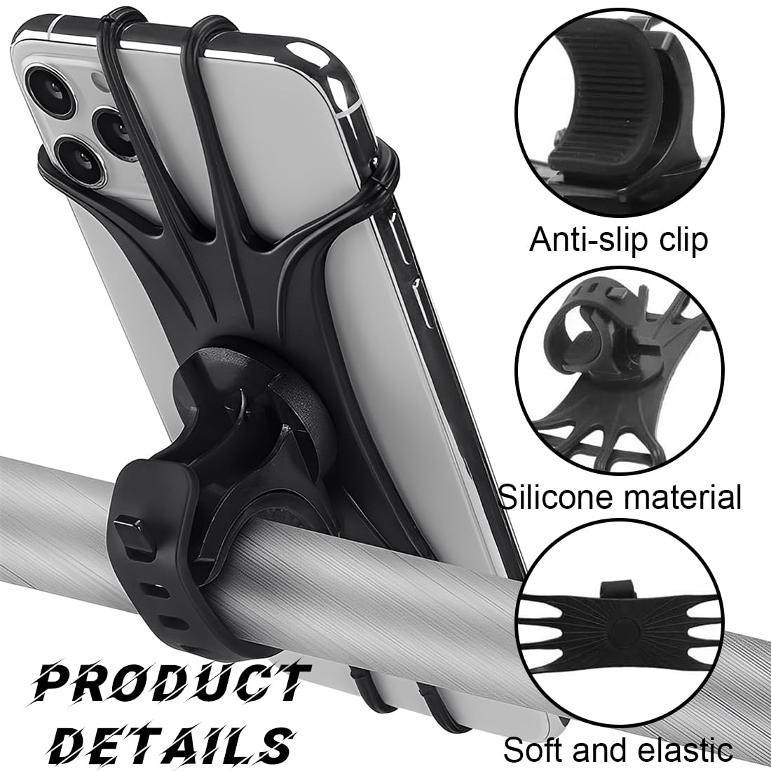 2 Pièces Porte Telephone Velo, Support Téléphone Velo Portable en silicone pour vélo, Rotatif à 360 °, Support de téléphone portable, Compatible avec iPhone SE/11/12/13/14Pro Max/X/XS MAX/8'' à 6,5''