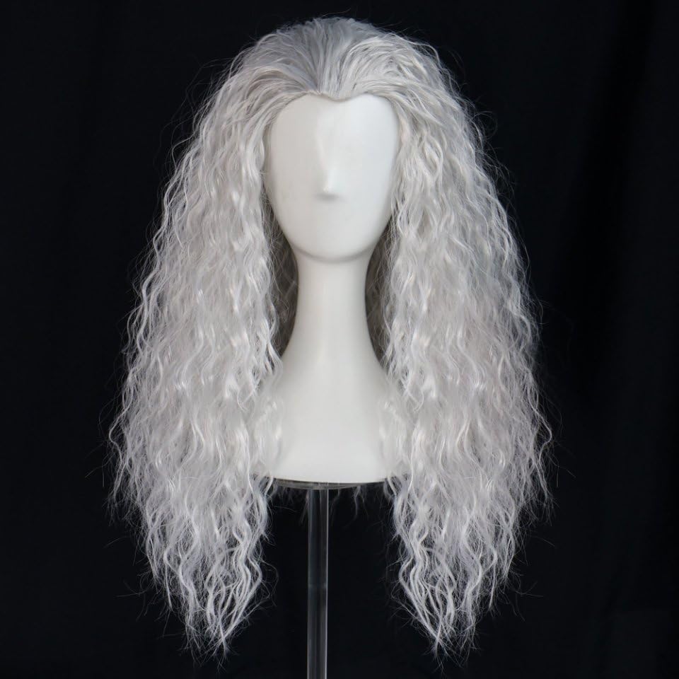ANOGOL Hair Cap+ Long Grey Curly Wig Women Witch Wig Silver Outfit for Anime Cosplay Crazy Wigs Old Lady Wigs Long Gray Hair Women Halloween Party Costume Outfit - Image 2