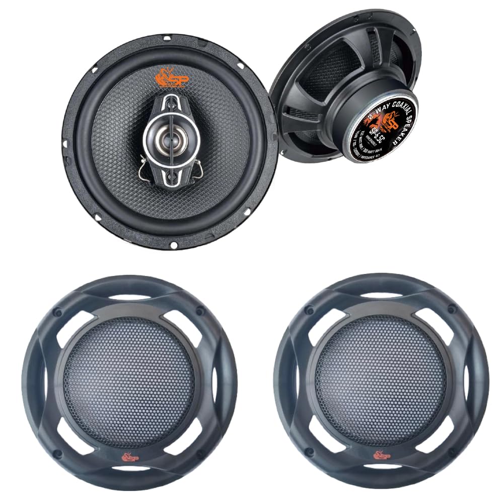 KIT Set pour SP Audio SP-6.5C 2 Haut-parleurs coaxiaux 2 Voies, 6,5" 16,5 cm 165 mm, 150 Watts rms 300 Watts Max, impédance 4 ohm, sensibilité 86 DB spl, pour Voiture, par Paire + grilles gratuites
