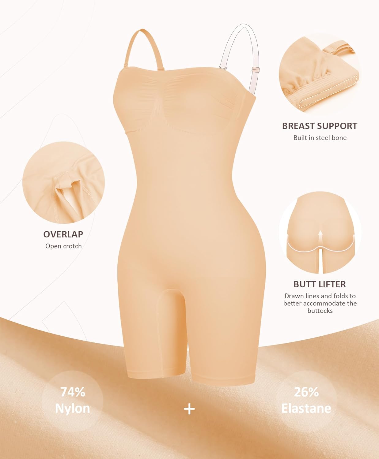 FeelinGirl Strapless Bodysuit for Women Tummy Control Shapewear Wedding Dress Body Shaper with Removable Straps - Image 5