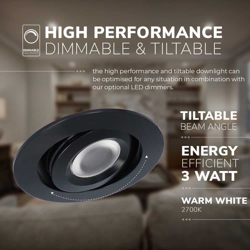 HOFTRONIC - Einbaustrahler Schwarz Feuchtraum Badezimmer 12V Terrassenüberdachung IP44 Wasserdicht | 4x3W 200 Lumen 2700K Warmweiß Dimmbar Schwenkbar Flach RF-Fernbedienung 3W Mini LED Einbaustrahler