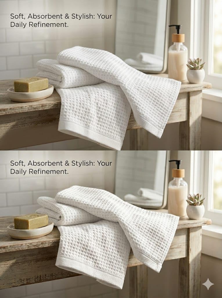 Towland Waffle Weave Fingertip Towel Sets, Size 11"x18", 100% Natural Cotton, Quick Dry Soft Luxurious Highly Absorbent, Small Face Towel No Lint Fade Resistant (White, 4)