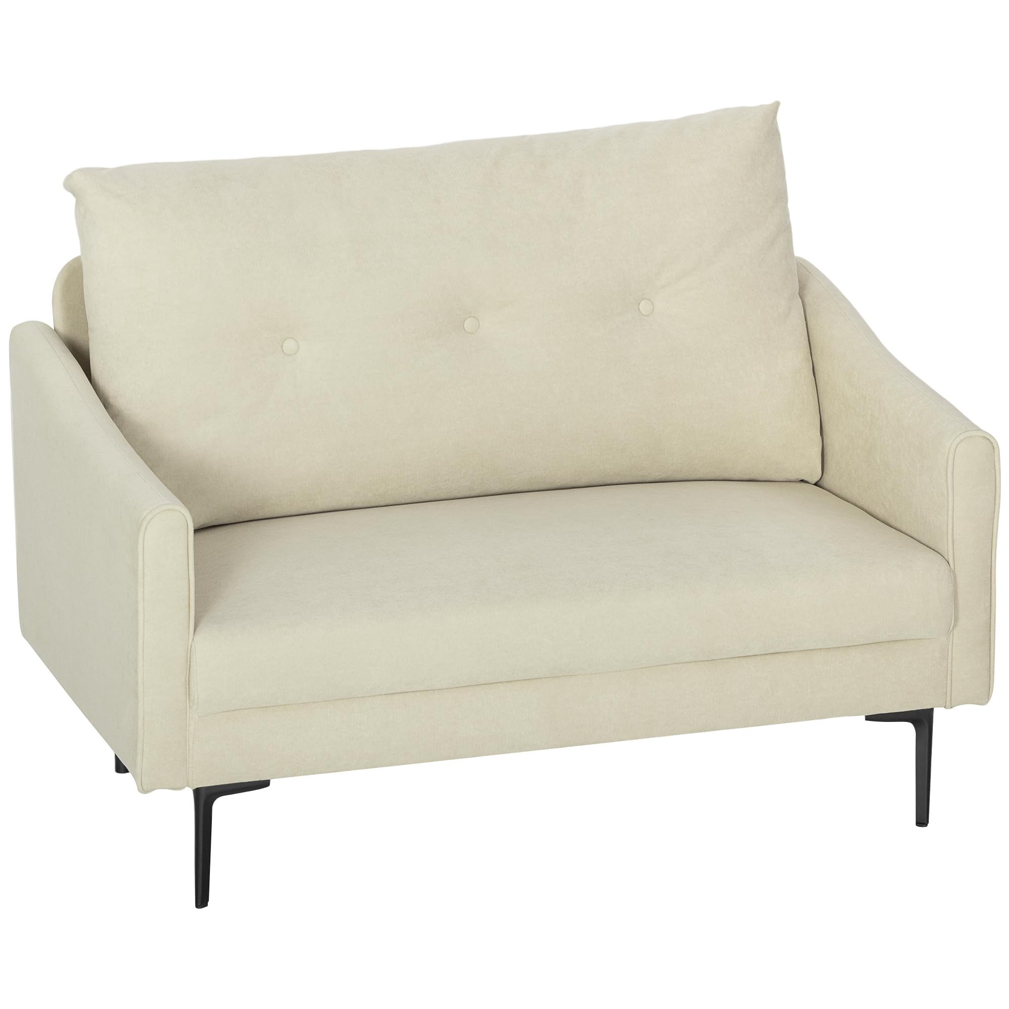 HOMCOM Divano 2 Posti in Velluto con Schienale Cuscino Trapuntato a Bottoni Rimovibile, Divanetto 2 Posti Imbottito Salvaspazio Moderno con Gambe in Metallo per Soggiorno Salotto, 124x73x92 cm, Crema