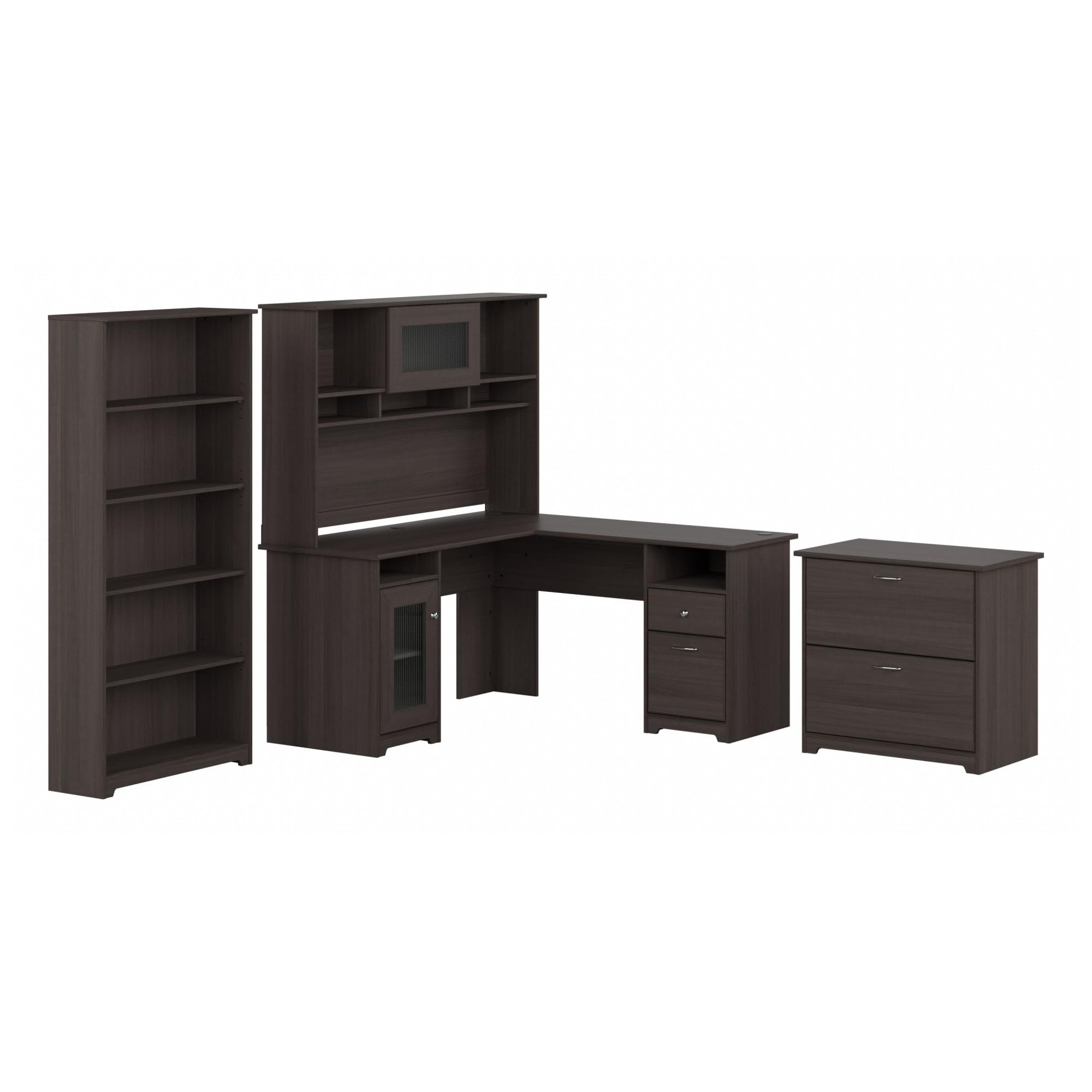 Bush Furniture Corner Desk Cabot with Bookcase and File Cabinet