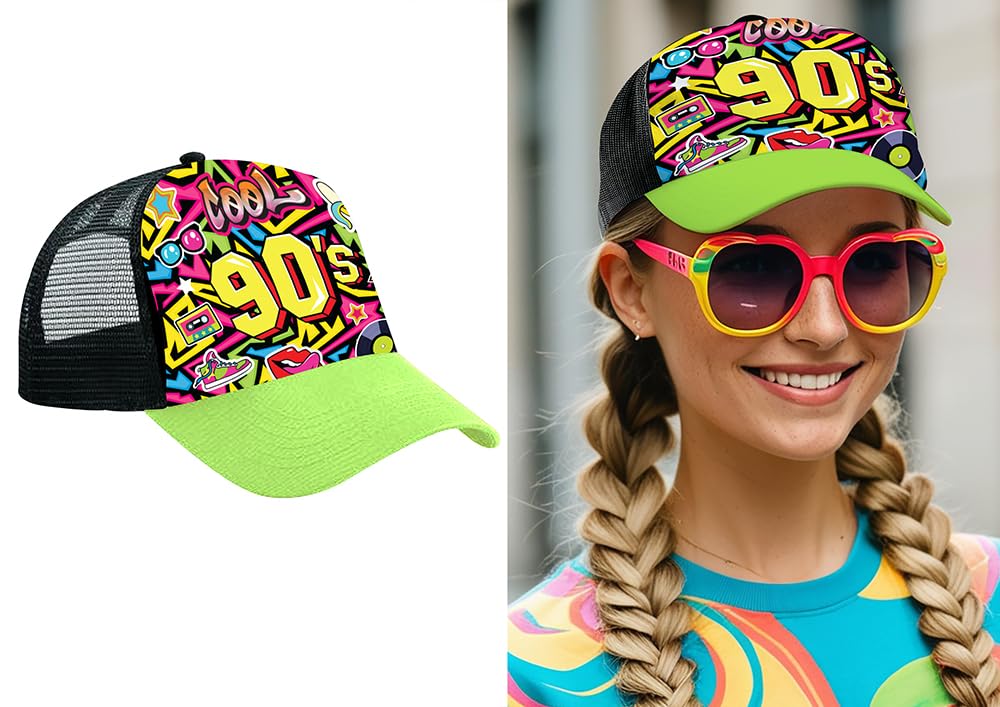 FIESTAS GUIRCA | 90s Cap Multicolour (One Size) - Fancy Dress Accessory for 80s Parties and Retro Celebrations - Ideal for Carnival and Halloween - Unisex - Multicolour