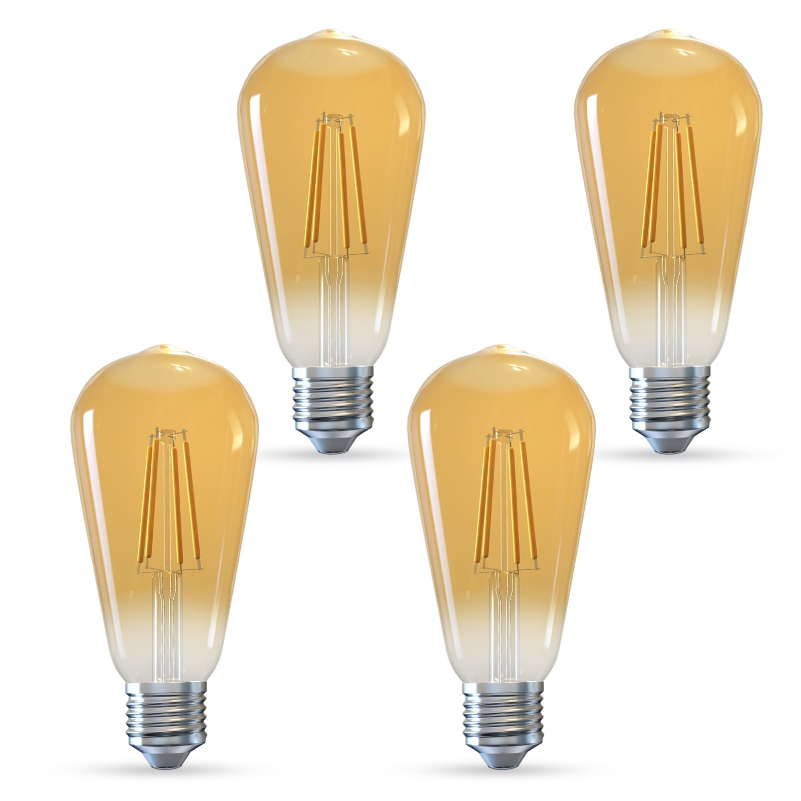 Jensense Edison Bulbs E26 LED Bulb 60 Watt Equivalent, Vintage LED Light Bulbs CRI90+ ST19, Dimmable Clear Light Bulbs (2300K Amber Light, 7watt-4 Pack)