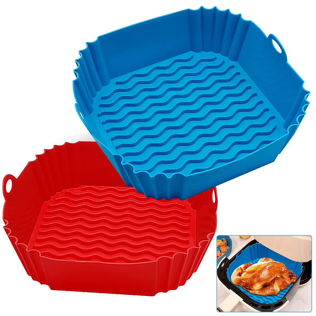 2Pack Air Fryer Square Liners,8inch Silicone Liners Air Fryer Basket,Reusable Non Stick Food Safe Air fryers Silicone Pot Oven Accessories,Air Fryer Bowl Inserts for 4 to 7QT