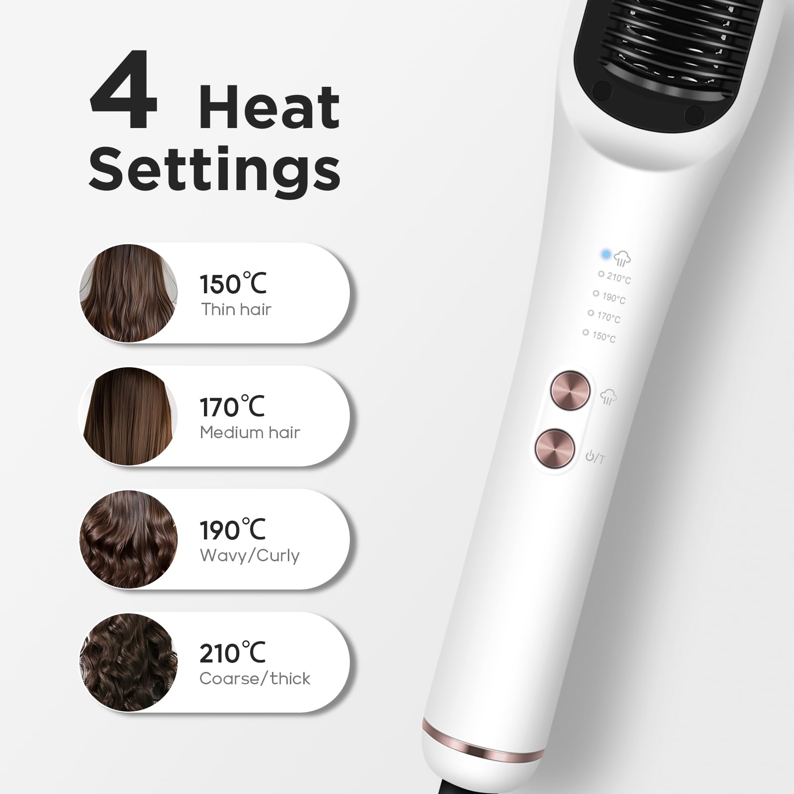 PARWIN PRO BEAUTY szczotka do prostowania włosów 3 w 1, lampka kontrolna LED, technologia jonowa i para do podwójnej pielęgnacji, redukuje uszkodzenia, 4 ustawienia temperatury – biała