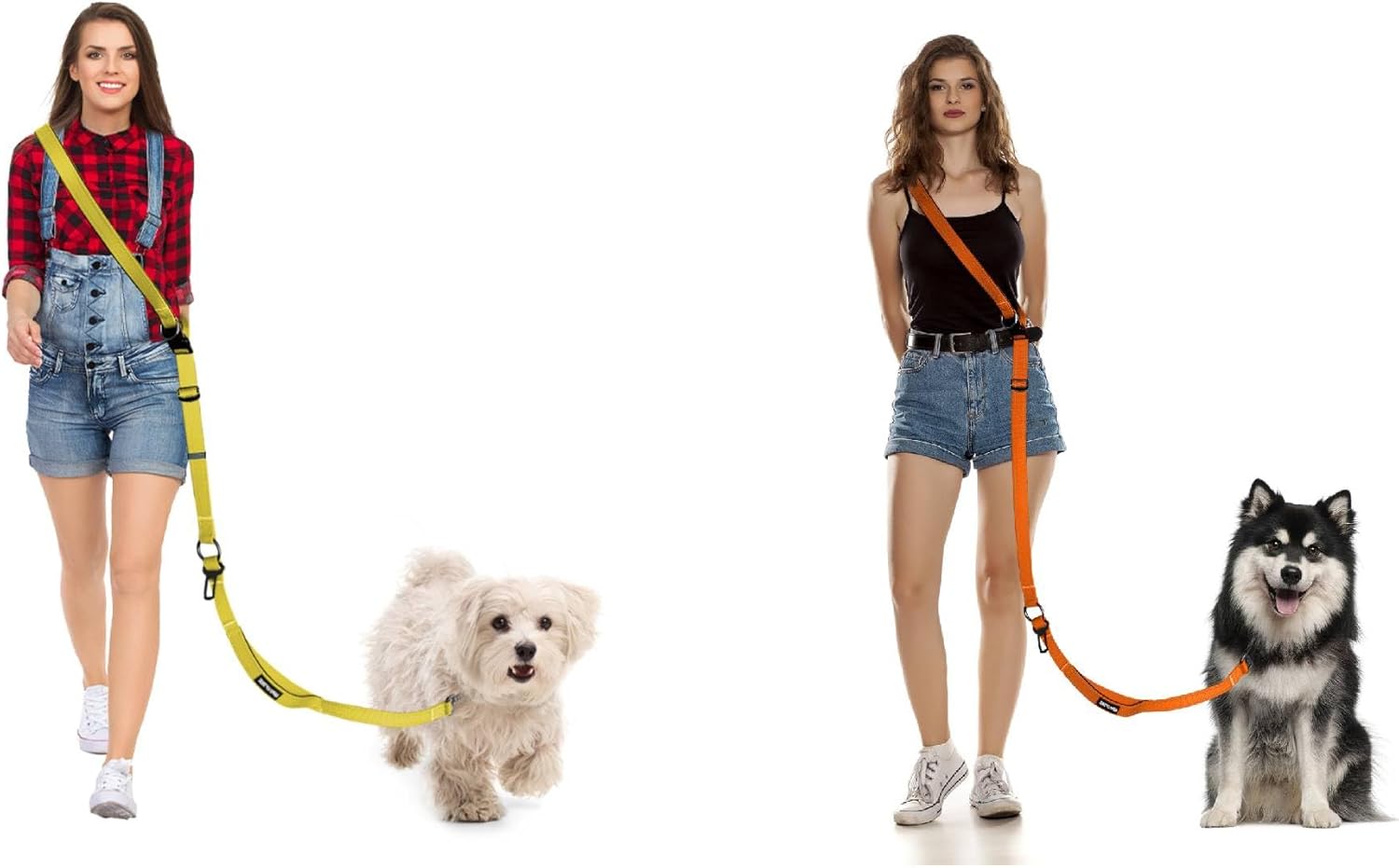 Hands Free Dog Leash, Multifunctional Crossbody Dog Leash, 5.9-9.5Ft Long Waist Belt with Car Seatbelt and Double-Sided Reflective Stitches for Medium and Large Dogs Walking, Jogging