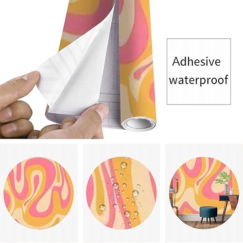 Miniatura 7 de Papel tapiz de espiral psicodélico Groovy psicodélico retro ondulado, diseño de Groovy, para despegar y pegar, removible, autoadhesivo, grande,