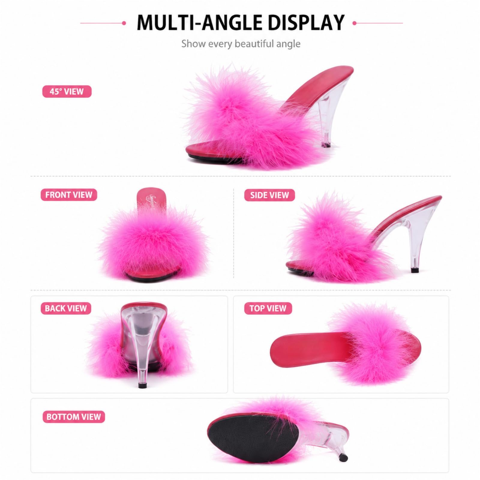 JJDFW Damskie Peep Toe Przezroczyste Obcasy Sandały Futrzane Klapki Przezroczyste Obcasy Platforma PVC Slajdy Duży Rozmiar Sandały Dla Kobiet Buty Nocne Wyjście, biały, 41 EU