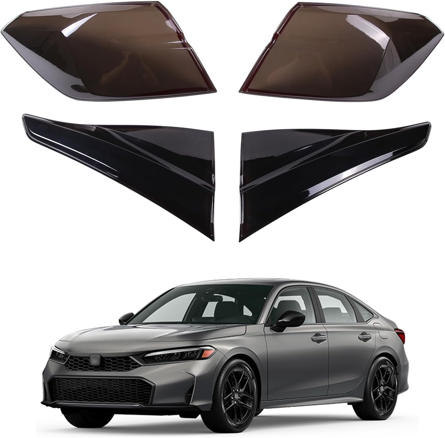 Rear Tail light Cover for Honda Civic 2022 2023 2024 Accessories, Blackout Tail Brake Light Guard Cover Bezels, Reverse Tail Lamp Shell Shade, Smoked Rear Tailight Protection Cover, ABS (11th Gen)
