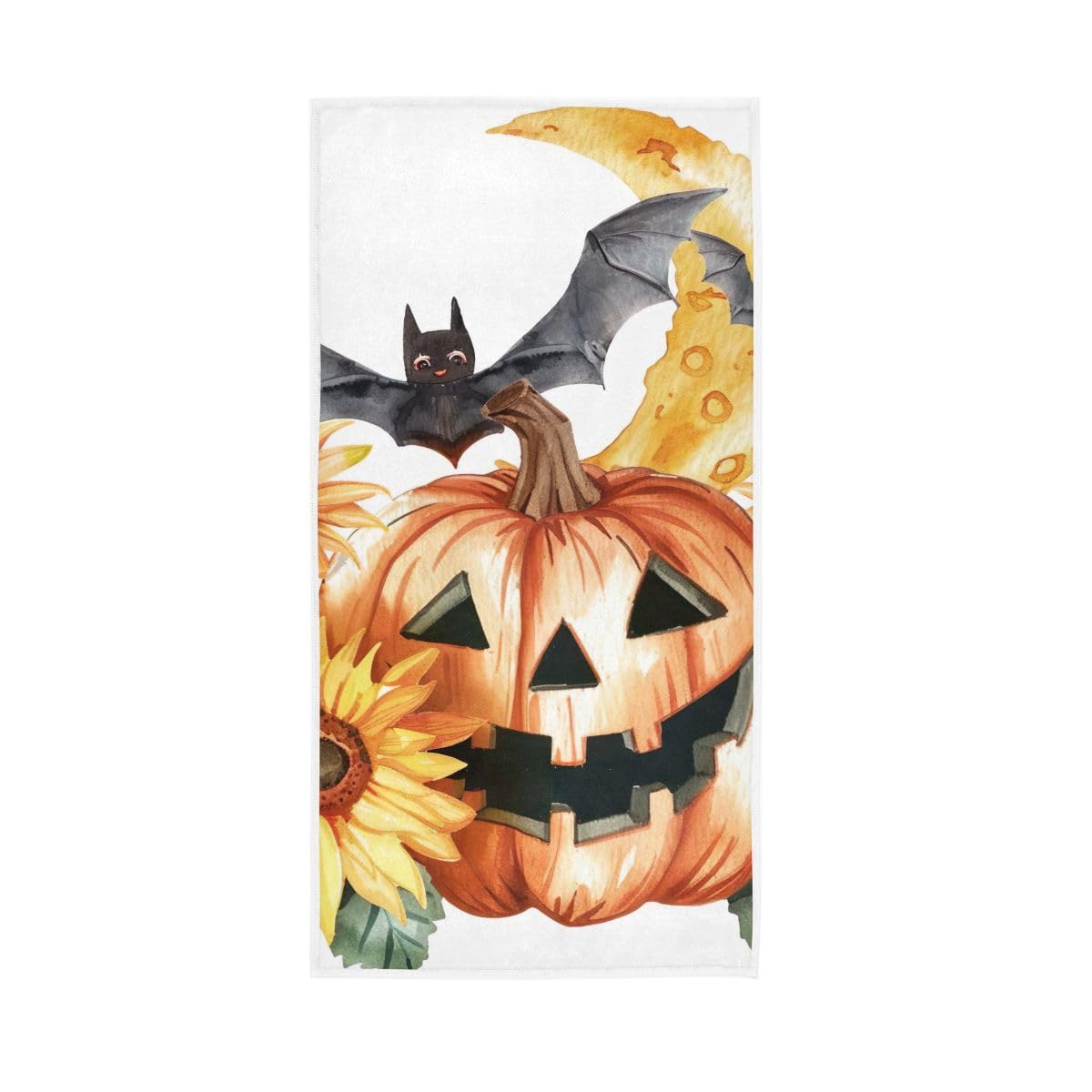 LSRCPD Cute Halloween Pumpkins Bat Sunflower Hand Towels, Multipurpose Cotton Hand Towels for Hand, Face, Hair, Bath 15 x 30 Inches
